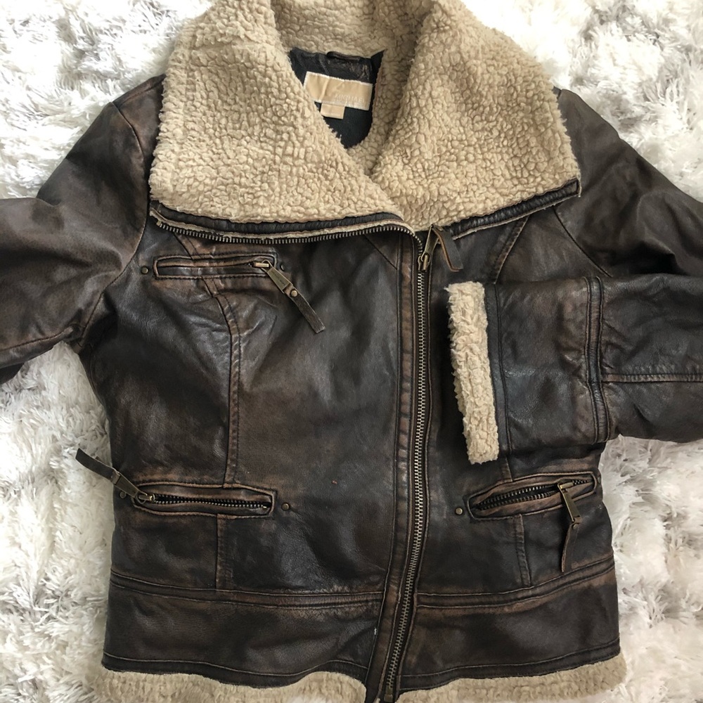 Michael Kors Leather and (faux) Shearling Bomber